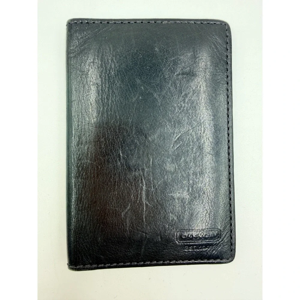 Coach Mens Black Leather Bifold Card Case Money Wallet Minimalist Slim Logo